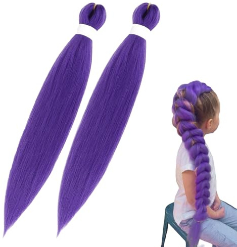Lila Kunsthaar zum Einflechten 86cm - 2 Stück Pre Stretched Braiding Haare | Kunsthaar für Einflechten | Haarsträhnen zum Braiding Hair | Easy Braids Extensions | Geflochtener Zopf Haarteil