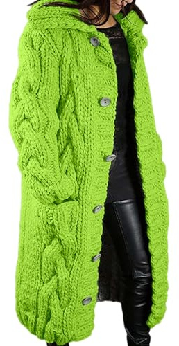 Strickjacke Damen Lang Grobstrick, Grobstrickjacke Damen Lang Strickmantel Mit Kapuze üBergangsjacke Langarm Elegant Cardigan GroßE GrößEn Longstrickjacke Mit KnöPfe Herbst Winter Kapuzenjacke