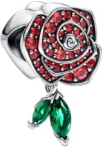 Lkwidi Femme Charms-Red Sparkling Rose in Bloom Argent Sterling 925 Pendentif avec Zircon Cubique pour Bracelet