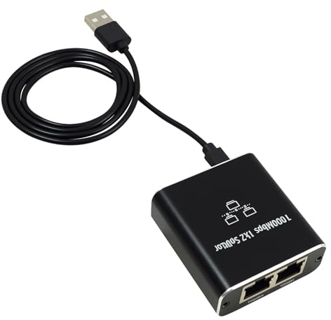 Divisor LAN 1 a 2 con Cable de Carga Ethernet, Conmutador LAN Gigabit de 2 Puertos RJ45 de 1000 Mbps con Cable de Alimentación Tipo C, Distribuidor para Ordenador, Concentrador, Conmutador, Enrutador