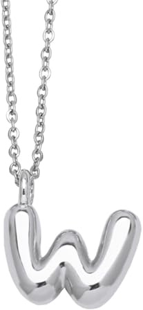 OAKKY Collana con Ciondolo Lettera a Bolle Spessa per Donne Trendy Carino Charm Ciondolo Alfabeto Personalizzato Argento Lettere Pallone W Collane