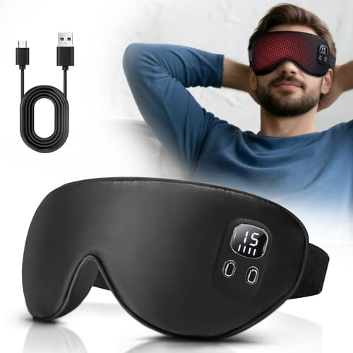 Heated Eye Mask, Light Blocking Warming Eye Mask for Dry Eyes, Black | Rechargeable Sleep Eye Mask with Timing and Adjustable Temperature Function, Soft Warm Compress for Eyes for Sleeping Travel