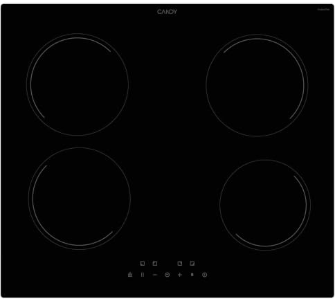 Candy Cook 400 CII647CCAR - Piano cottura a induzione, 4 zone, 60 cm, controllo centrale, 9 livelli di potenza + booster, timer, funzione pausa, blocco bambini, Easy Clip, 7200 W