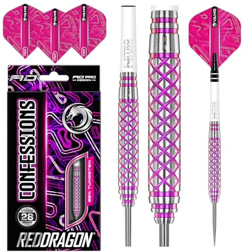 RED DRAGON Confessions 26g, 28g oder 30g Tungsten Darts mit Flights und Schäfte