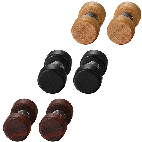 Aroncent 6er(3 Paare) Set Ohrringe Holz 8-12mm Ohrstecker Edelstahl Ohrringe Tunnel Ohrstecker Holz Piercing Ohr Vintage Ohrringe Hanteln für Damen und Herren