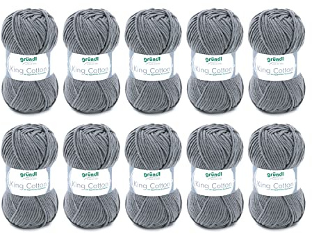Gründl King Cotton (mjukt och voluminöst stick- och virkgarn tillverkat av 55% polyakryl och 45% bomull, 50 g/78 m, nåltjocklek: 6 – 7, 10 x 50 g), antracit
