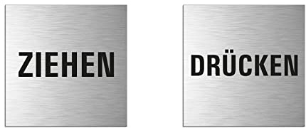 Türschilder Ziehen + Drücken 80x80 mm 2er-Set Aluminium Edelstahloptik vollflächig selbstklebend 11906-S