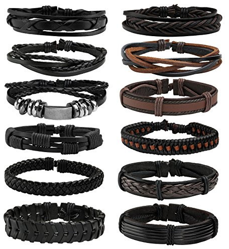 MILAKOO geflochtene Lederarmbänder für Männer Frauen Armreif verstellbar Punk Manschette Herren