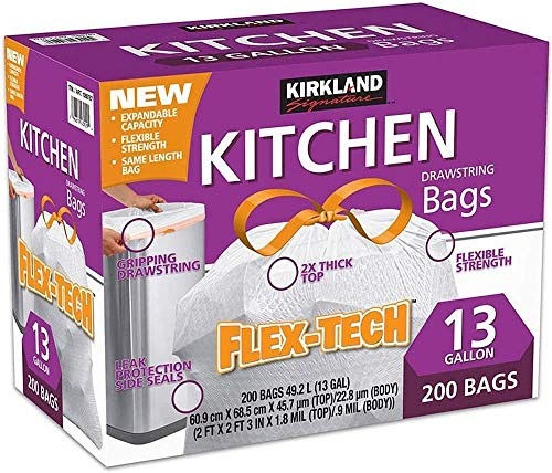 Kirkland Bolsa de basura de 13 galones, 200 unidades, multicolor, 200 unidades