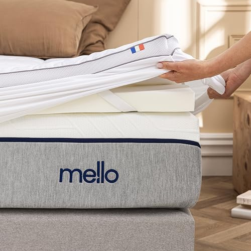 Surmatelas 160 x 200 - Mello, Duo 8cm Mémoire de Forme, Qualité Hôtellerie, Housse Coton matelassée Lavable, Confort Moelleux et Respirant, Haute densité, Fabriqué en France