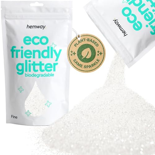 Hemway Eco Friendly Biodegradable Glitter 100g / 3,5 Unzen Bio Cosmetic Sicher Sparkle Vegan für das Gesicht, Lidschatten, Körper, Haar, Nagel und Festival Make-Up, Craft - 1/64 0,015 0.4mm - Weiss