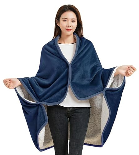 IBLUELOVER Poncho Châle Femme Couverture Plaid Cape Écharpe Double Face Polaire Couverture de Lit Canapé Voiture Salon Chambre Hiver Chaud Multi-Usage Cardigan Écharpe Wrap Cape Châle avec Bouton