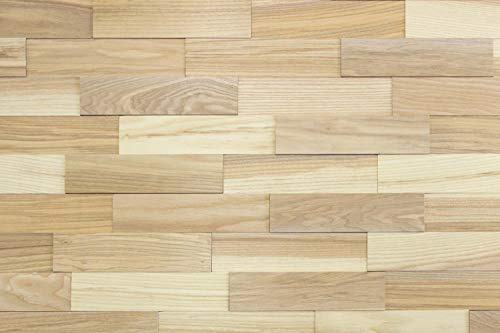 wodewa Wandverkleidung Wandpaneel Holz w200 | Nachhaltig, Echt-, Vollholz, Germany, 3D-Optik | Esche Living: Unbehandelt | 1m² | Schlafzimmer, Wohnzimmer, Küche, Büro