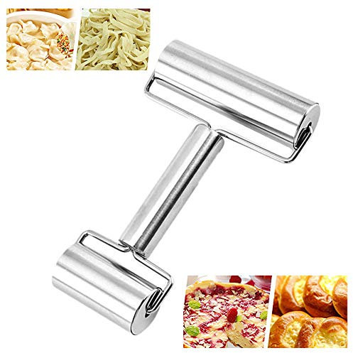 Mirrwin Mattarello Rullo in Acciaio Inossidabile Mattarello a Doppio Rullo per Pasta Mattarello in Metallo Antiaderente Lo Strumento Rullo per Pasta Fare Pizza Torte Pasta e Pasta Frolla (Argento)