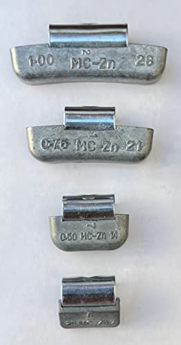 Gallardo Tire Products | 100 Pcs | MC Series | ZINC Clip ON Wheel Weights 25 .50 .75 1.0 (25 Each) for Aluminum Rims for Domestic Cars