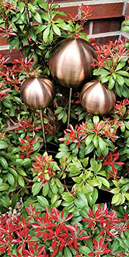 Rosenkugel 3er Set 15-15-10 cm Edelstahl golden Rose matt gebürstet mit Stab 80 cm
