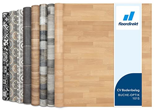 Floordirekt PVC Bodenbelag Meterware nach Maß Vinylboden, CV Linoleum für Küche & Balkon in Holzoptik, Fliesenoptik, Steinoptik - robust & pflegeleicht 200 x 200 cm | Atlantic | Buche-optik 101s
