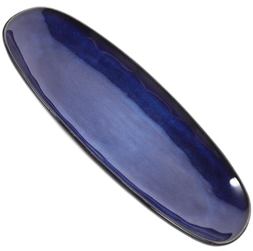 Piatto da sushi blu, piatto da portata in ceramica, grande vassoio da portata per sushi, 28 cm, ovale per antipasti, dessert, insalata, torte, lavabile in lavastoviglie e utilizzabile in forno