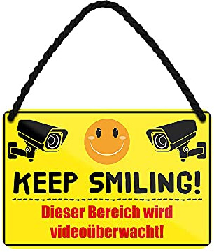 Dieser Bereich Wird videoüberwacht - Türschild Wandschild mit Kordel und Saugnapf - Hängeschild für Toilette WC Bad Eingangsbereich Garage Flur Lager Balkon Einfahrt Baustelle Parkplatz - 18x12cm