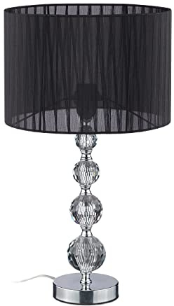 Relaxdays Tischlampe, Nachttischlampe im Kristalldesign, HxD 54 x 29,5 cm, E27 Fassung, Tischleuchte mit Schirm, schwarz
