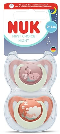 NUK Star Night & Day Baby Schnuller 0-6 Monate, leuchtet im Dunkeln, BPA-freies Silikon, rosa Katze, 2 Stück
