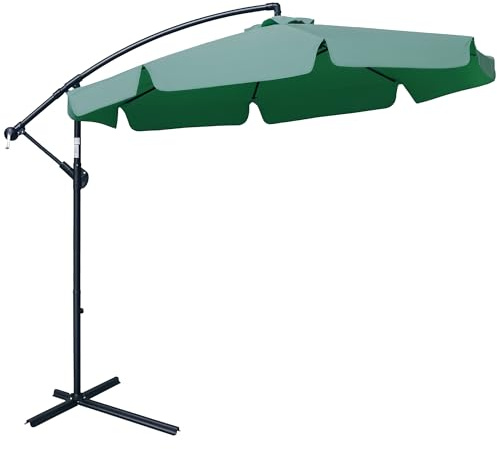 Outsunny 2.7m Garden Banana Parasol Cantilever Umbrella with Crank Handle and Cross Base for Outdoor, Hanging Sun Shade, Green