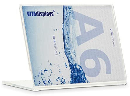 DIN A6 Werbeaufsteller als Premium L-Ständer im Querformat, transparenter, standfester Tischaufsteller, L-Aufsteller aus 3.0 mm PLEXIGLAS mit Anti-Rutsch-Noppen für einen sicheren Stand