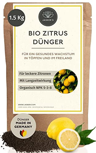 Bio Zitrusdünger 1.5 Kg - Langzeit Granulat - 100% Bio-Dünger für Zitruspflanzen mit viel Kalium - Organischer Zitruspflanzendünger mit Vinasse für Zitronenbaum - Zitronendünger - Citrus Dünger