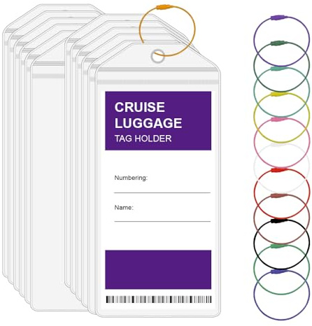 HLIWS Portaetiquetas de Equipaje de Crucero,Etiquetas PVC,12 Piezas,8.3 * 16.8cm,Viene con 12 anillos de etiqueta de color,para Viajes en Barco