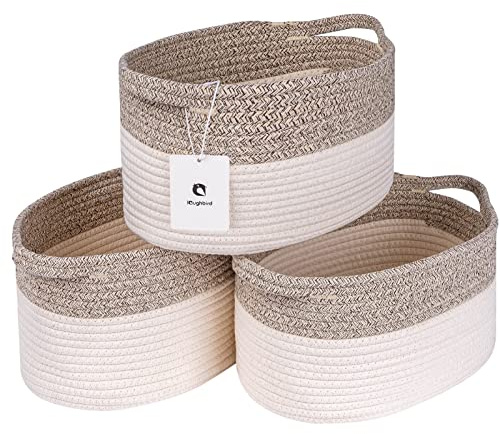 laughbird Medium and Large Woven Basket//With Handle, Used for Toys and Fabric Storage Basket used for Storing xl Storage Box, Decorative Storage Box Room 2pack (Light Brown, L13×W9×H7)