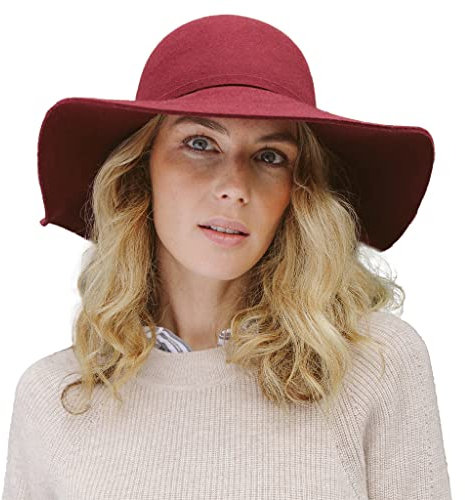 House of Ord Cape Town Zoe Capeline Filzhut mit Breiter Krempe Damen Wollfilzhut Herbst Winterhut UV Schutz - in Größen M/57cm & L/59cm - Größe: L/XL: 59 cm Farbe: Rot