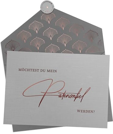 Joli Coon Patenonkel fragen Karte mit Kuvert und Wachssiegel | 350g strukturiertes Designerpapier, Roségoldveredelung, für eine besondere Patenfrage, Premium-Papeterie