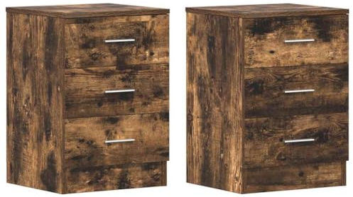 vidaXL Mesitas de Noche 2 uds contrachapado Roble Ahumado 38x35x56 cm