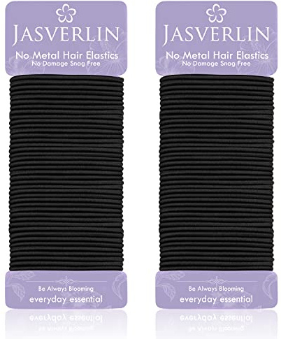 JASVERLIN Petits élastiques à cheveux, élastiques à cheveux noirs pour queue de cheval, fins et fins, pour cheveux mi-longs, sans tirage, durables, bandes élastiques en caoutchouc pour coiffure pour