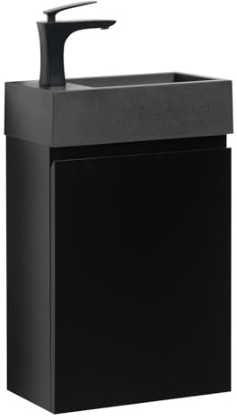 Badplaats B.V. WC Badmöbel Angela 40x22 cm Matt Schwarz - Schrank Schwarze Waschbecken Badezimmer Toilette