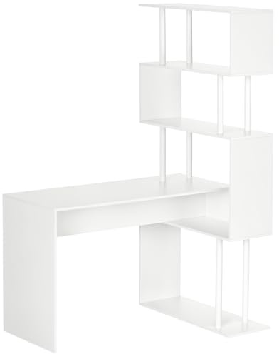 HOMCOM Bureau d'angle avec Étagères de Rangement 120 x 80 x 176 cm Blanc