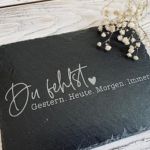 Gedenkplatte für Grab | Steinplatte mit Gravur | Stein für Grabschmuck | Grabdekoration aus Naturstein | In liebevoller Erinnerung