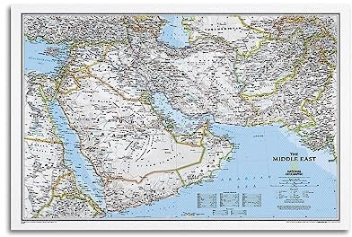 JONZA Map Poster Middle East Classic Map Decorative Painting Canvas Wall And Art Picture Family Bedroom Decor 12x18inch(30x45cm)
