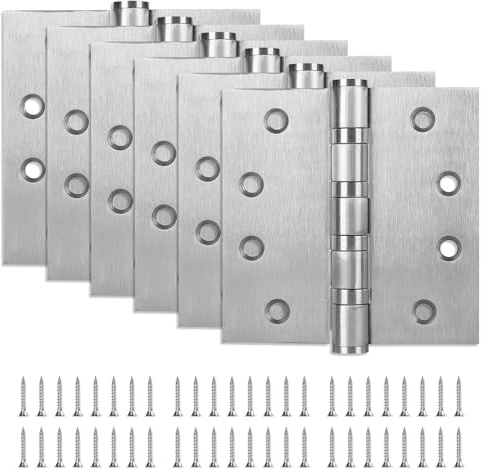 6 Pack Stainless Steel 4'' Door Hinges, 4in x 4in Heavy-Duty Ball Bearing Door Hinges with Square Corners for Exterior & Interior Doors, Silver
