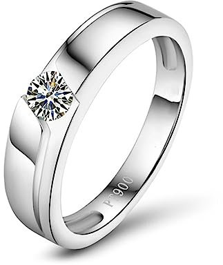 Trauringe Platin, Ring Diamanten Runde Form Einzelner Diamant Weißes Gold Damen Schmuck Größe 45 (14.3)