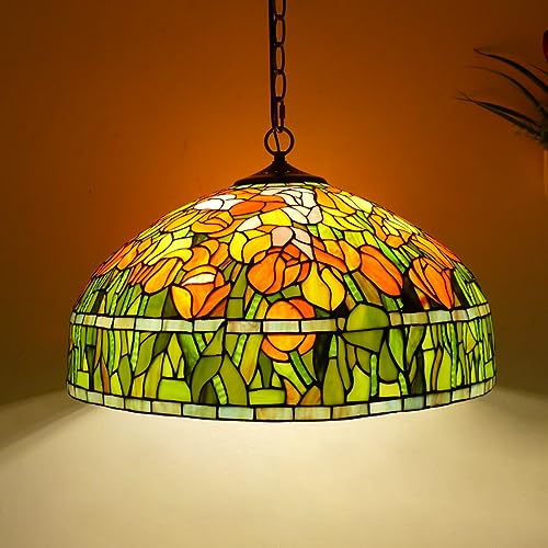 Ø50CM Tiffany Vintage Loft Glas Pendelleuchte Küchenlampen Esstisch Tulpen Deckenleuchte Hängelampe Höhenverstellbar Retro Esszimmer Hängeleuchte E27 Wohnzimmerlampe Schlafzimmer Cafe Bar