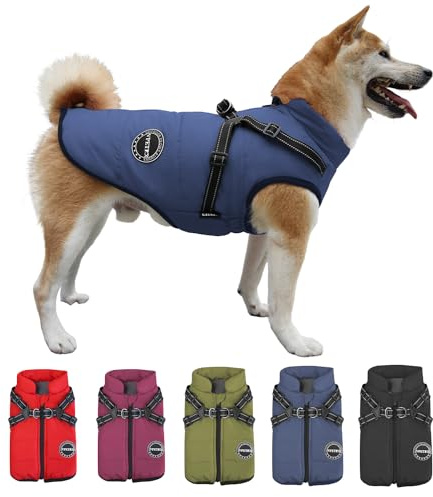 Hundemantel Winter mit Brustgurt Winddicht Hundejacke Gefütterte Fleece Hundeweste Reflektierend Warme Haustier Kleidung für Kleine Mittlere Hunde