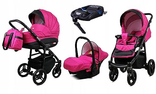 BabyLux® Kinderwagen Set 4 in 1 - Axel - incl. Babywanne, Buggy Sportsitz, Auto-Babyschale, ISOFIX-Basisstation - Autositz - Kinderwagenset - Kombikinderwagen mit Wickeltasche usw.
