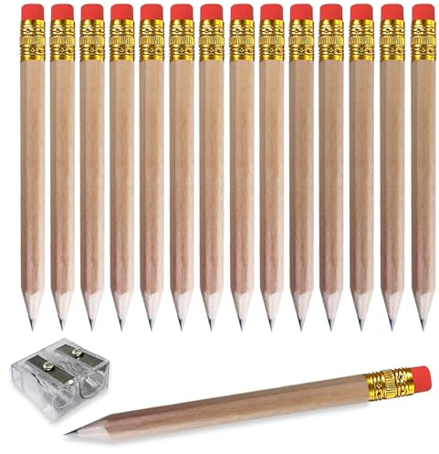 Adhere 25pcs Golf Pencils with Eraser Pre sharpened Hexagon half Wooden Pencils Graphite 2B for Golf Event Scoring,Classroom,Wedding,Company Meetings,Pew, Pocket (Nature)