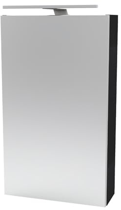 FACKELMANN Luna Spiegelschrank mit LED-Beleuchtung – Alibertschrank für Bad und Gäste-WC (40 x 68 x 15,3 cm) – SBC Badschrank mit Spiegel in Schwarz/Anthrazit – Tür rechts