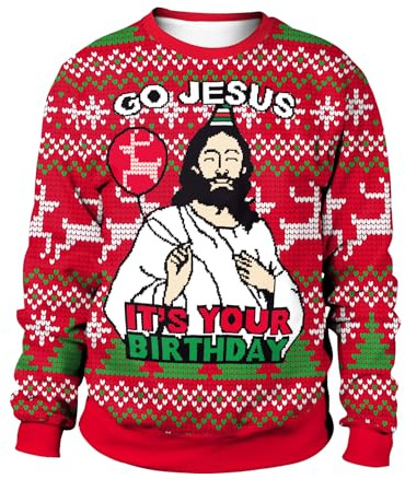 CIZEUR Jultröjor herr rolig 3D-tryckt tröja ful jul inte tjock långärmad jultröja, Rd-jesus, XXL