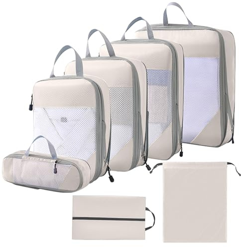 RUIOMII - Cubi da imballaggio a compressione, 7 pezzi, accessori da viaggio essenziali da viaggio, borse da imballaggio resistenti, organizer per bagagli, vestiti, scarpe, cosmetici, borse per riporre