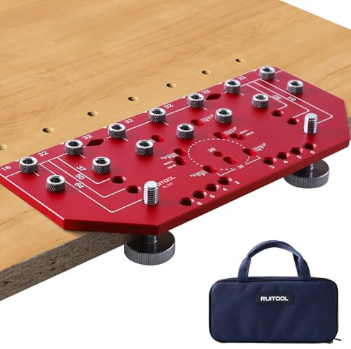 RUITOOL Regalstiftvorrichtung und Scharniervorrichtung, 2-in-1, in sich geschlossene Klemmfunktion, Ganzmetall-Regalstift-Bohrvorrichtung mit 6,35 mm und 5 mm Bohrern, Regal- und Schrank-Hardware