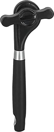Abrelatas multifuncional y abrebotellas en acero inoxidable negro, diseñado ergonómicamente para una apertura rápida y sencilla, perfecto para uso doméstico y exterior (mango recto)