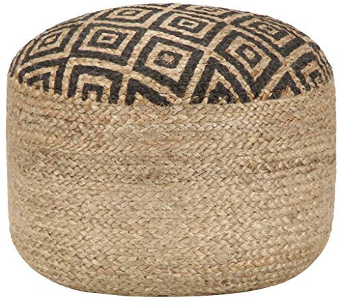 Gecheer Sitzhocker 45 x 30 cm (Durchmesser x H), Sitzpuff Pouf Bodenkissen, gedrucktes Muster,Handgefertigter Sitzpouf aus Jute mit EPS-Perlen Füllung,Schwarz gedrucktes Muster